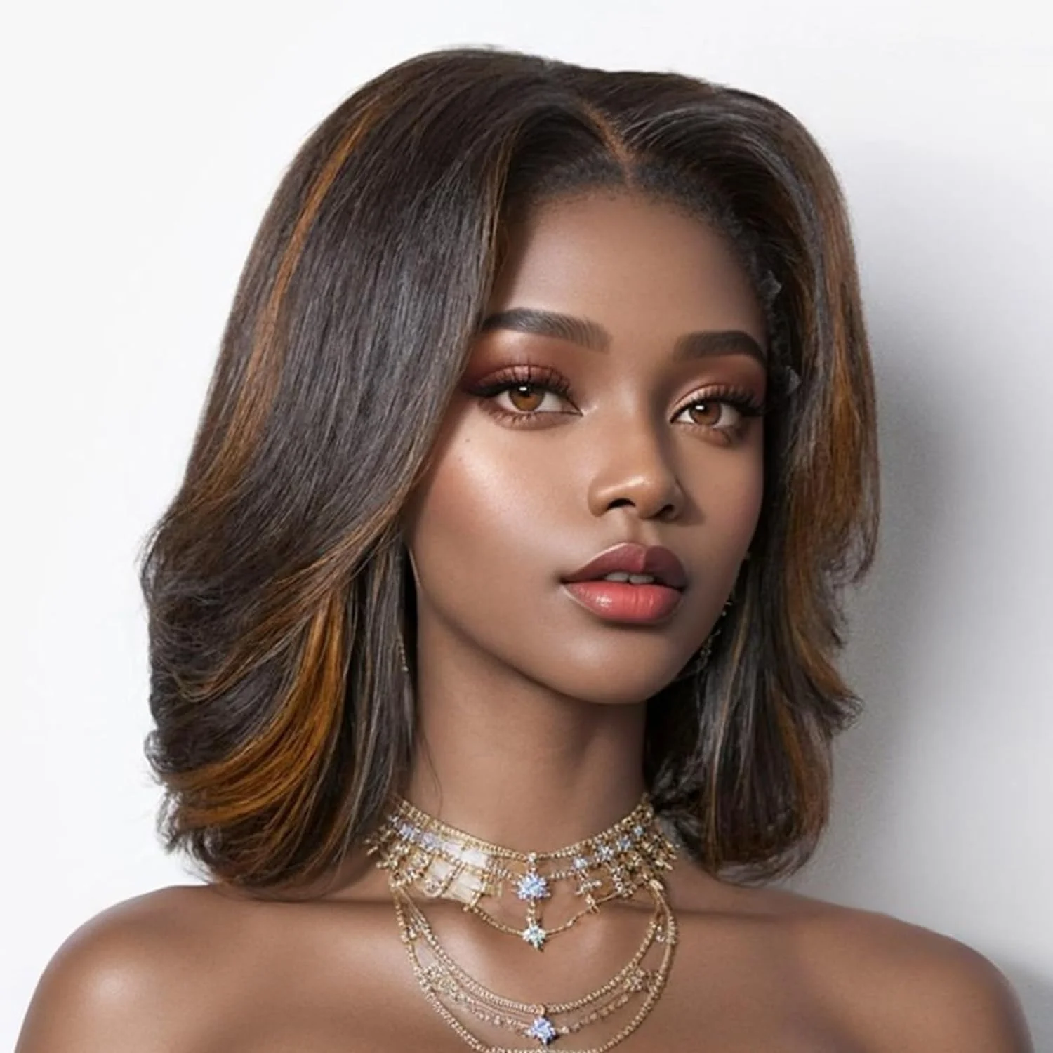 Luxury Design Blonde Highlights Glueless 5x5 Closure Human Hair Wig HD Lace Stacked Bob Wig