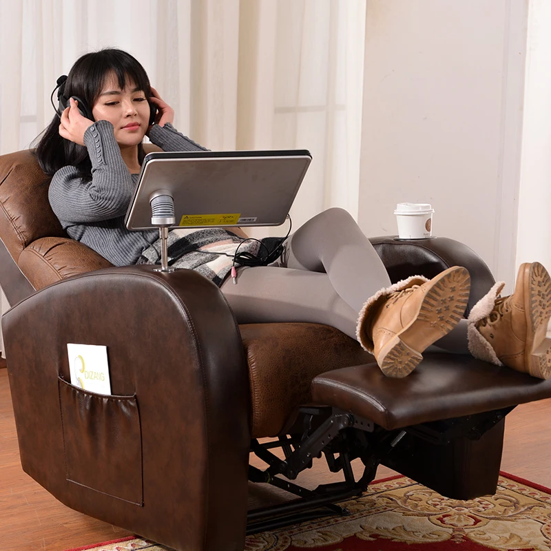 Full Grain Leather Genuine Loveseat Set Headrest Recliner Writing Table Cup Holder Italy Single Elderly Luxury Reclining Sofa