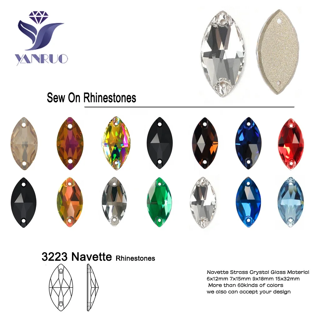 Superior Quality 3223 Navette Wholesale Sew On Crystal Glass Rhinestones Strass For Wedding Dresses Shoes Bag