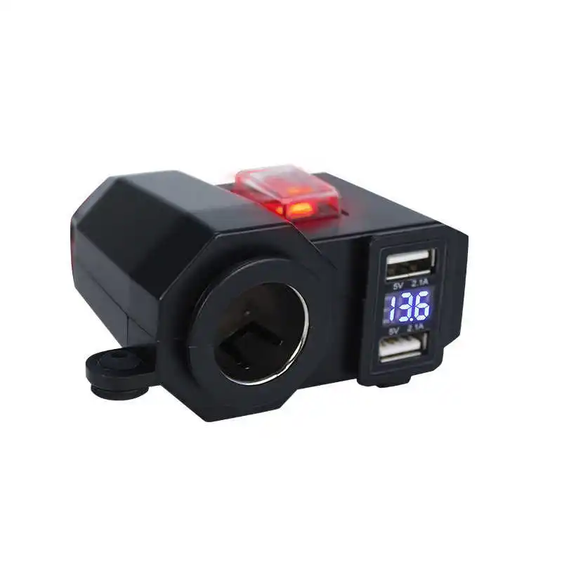 Electric Motorcycle Dual USB Cell Phone 2.1A Fast Charger Cigarette Lighter With Switch Voltmeter Car Charger Waterproof