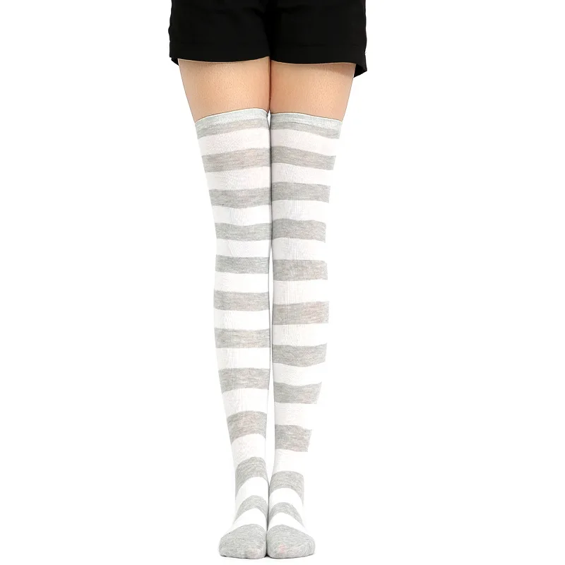 2023 Winter Girls Knitted Cotton Quality Socks Custom Printing Thigh High Socks Black Plain Striped Socks