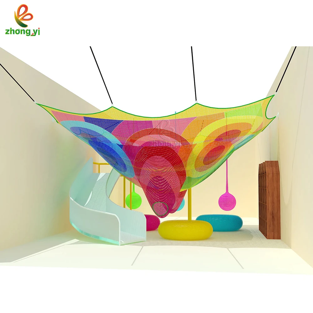 indoor Playground Kids Fitness Soft Play Games Big Rainbow Rope Maze Crochet Climbing Net