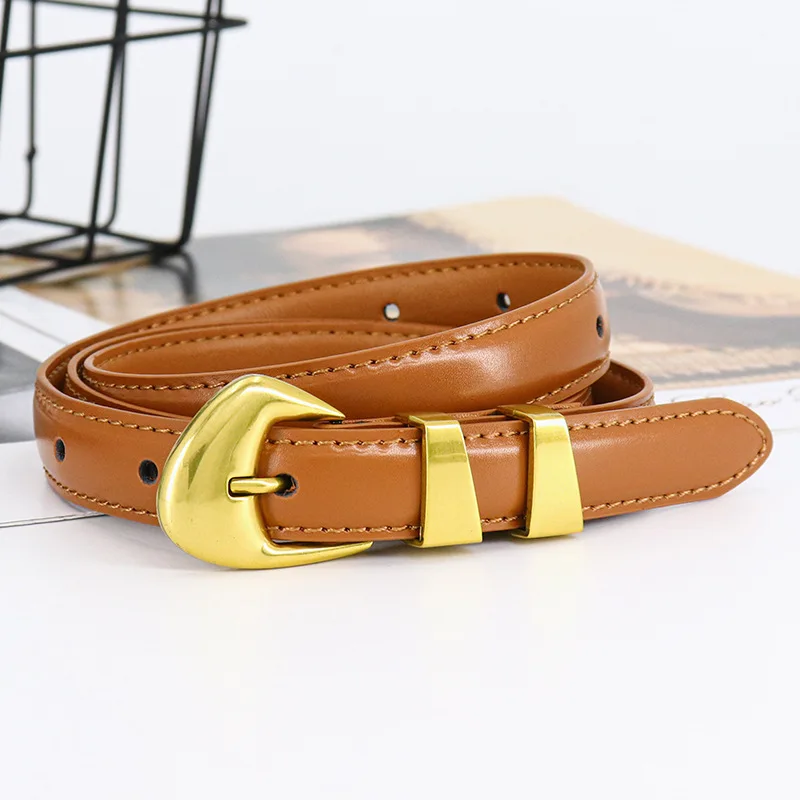 High Quality Luxury Gold Metal Buckle Genuine Leather Belts Female Decorative Jeans Waist Belt Wholesale