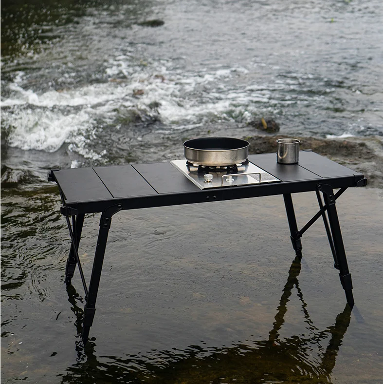 Outdoor Adjustable Aluminum Table Portable Camping Egg Roll Picnic Barbecue Kitchen IGT Mobile Foldable Kitchen Table
