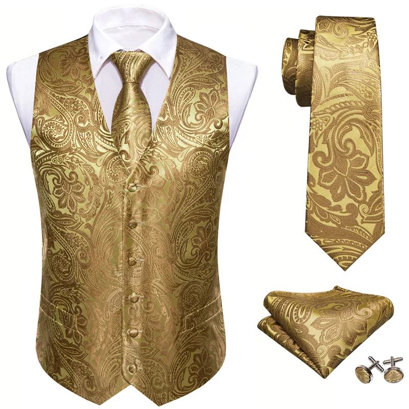 High Quality Formal Men Vest Paisley Jacquard Silk  Wedding 5pcs set  Tie Suit Waistcoat Set