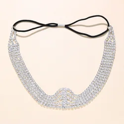 Women Luxury Shiny Wide Diamond Hairband Crystal Sparkly Elastic Headband Bride Bling Rhinestone Wedding Hair Accessories