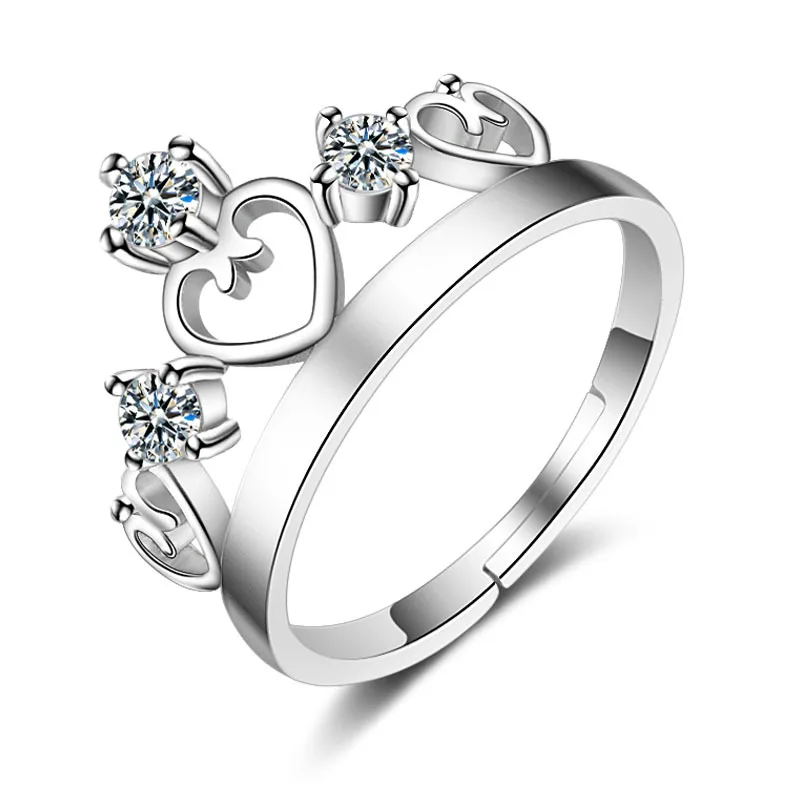 Fashion Resizable Couple Jewelry Dainty Cubic Zirconia Silver Ring Crown Ring