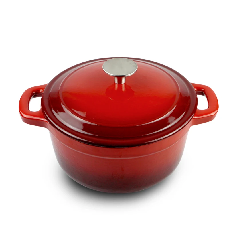 Red Color Enamel Casserole Round Sauce Pot Cookware Set Ceramic Cooking Pot Cast Iron Country Pans Stainless Steel Cover 24cm