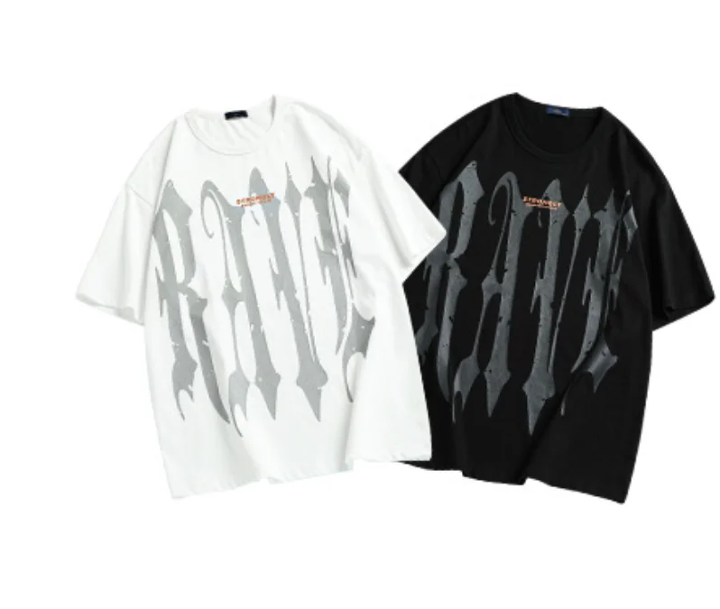 Hot sale T Shirt Black White Color 100% Cotton Hip Hop T Shirt Letter Print Unisex Off Shoulder Loose T-shirt