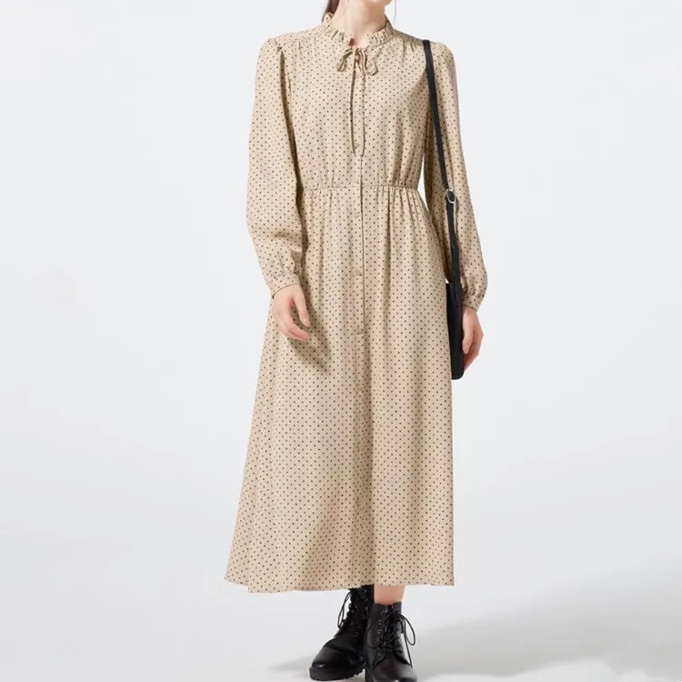 Wholesale Fall Custom High Quality Women Thick Casual Button Front Wave Point Midi Dress