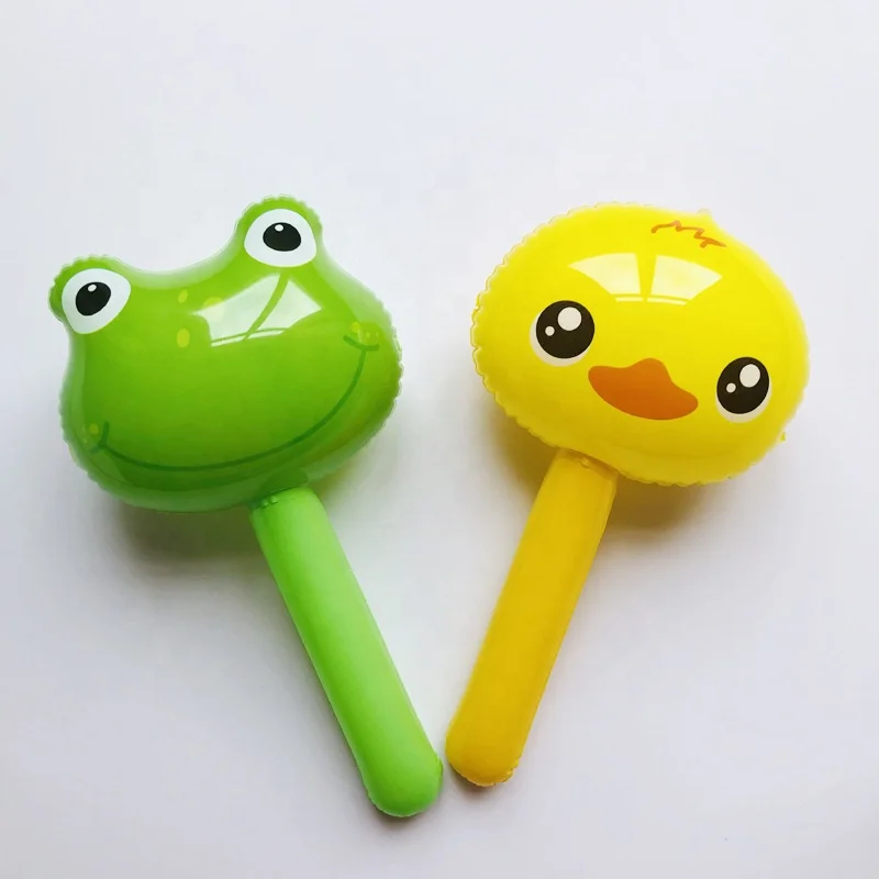 Manufacturer wholesale inflatable cartoon animal head long stick frog stick inflatable hammer toy game props