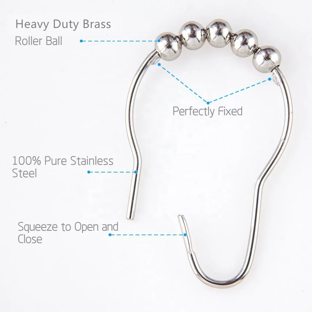 Shower Curtain Gliding Roller Rings Hooks Wholesale Shower Accessory Large Oversized Curtain Rings