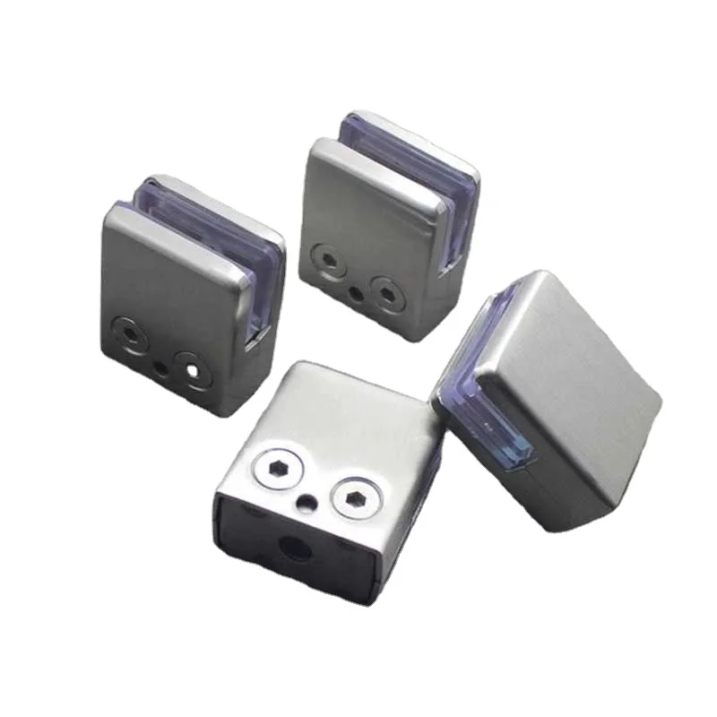 4Pcs Stainless Steel Square Clamp Holder Bracket Clip For Glass Shelf Handrails Silver