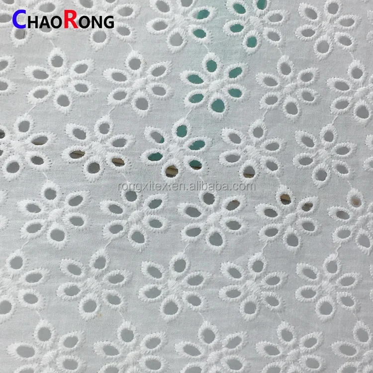 Golden Supplier CRF0576 Ready Goods Eyelet Flower Lace 100% Cotton Embroidery Fabrics for Clothing Material