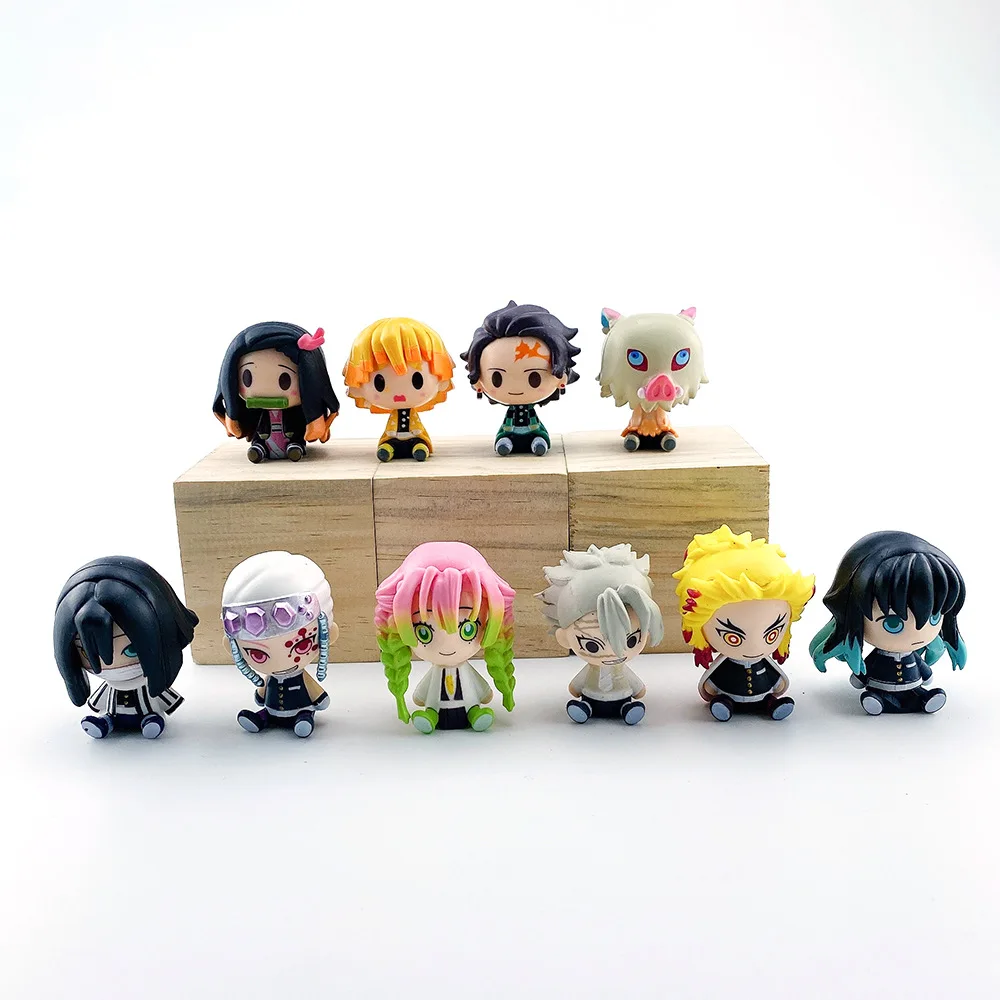 
Wholesale Anime Pvc Action Sitting Cute Cartoon Hobbies Model Figure Toys Set Kawaii Style Figure Demon Slayer Kimetsu No Yaiba 