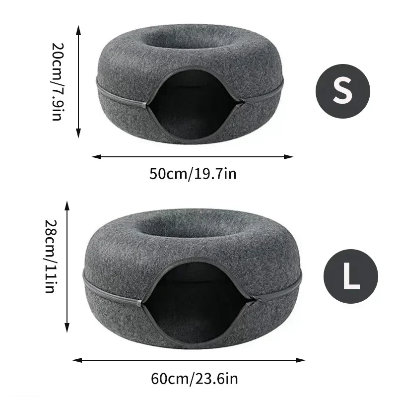 Custom Natural Felt Kitten Cat Cave Nest House Half Closed Sleeping Beds Donut Cat Bed Tunnel For Training Interactive Game Toy