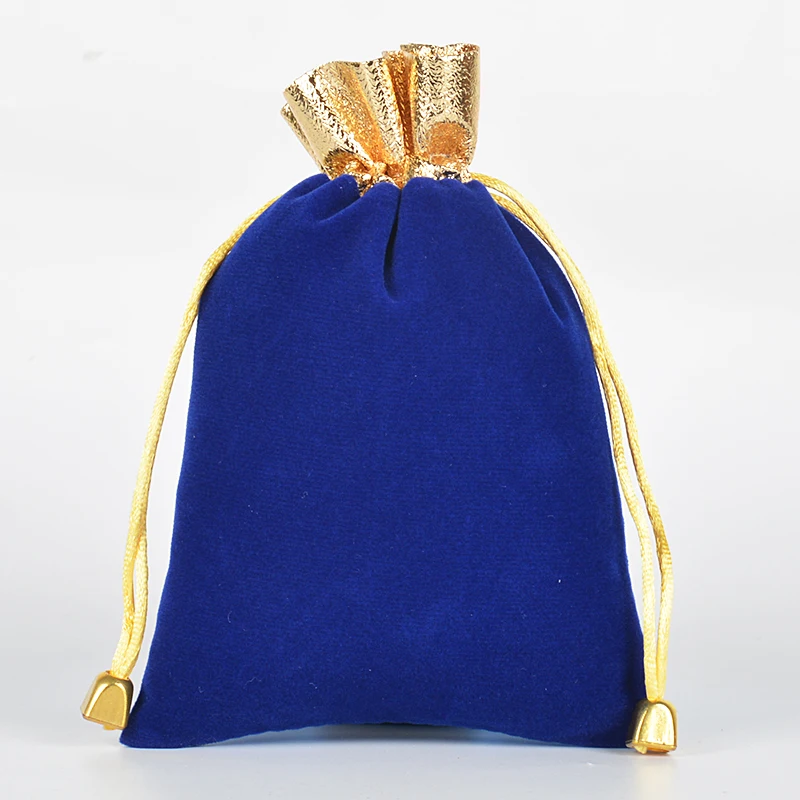 In Stock 9x12cm Multi-colors Wedding Jewelry Pouch Gold Opening velvet Bags Gift Pack Drawstring with Bead Velvet for thank you