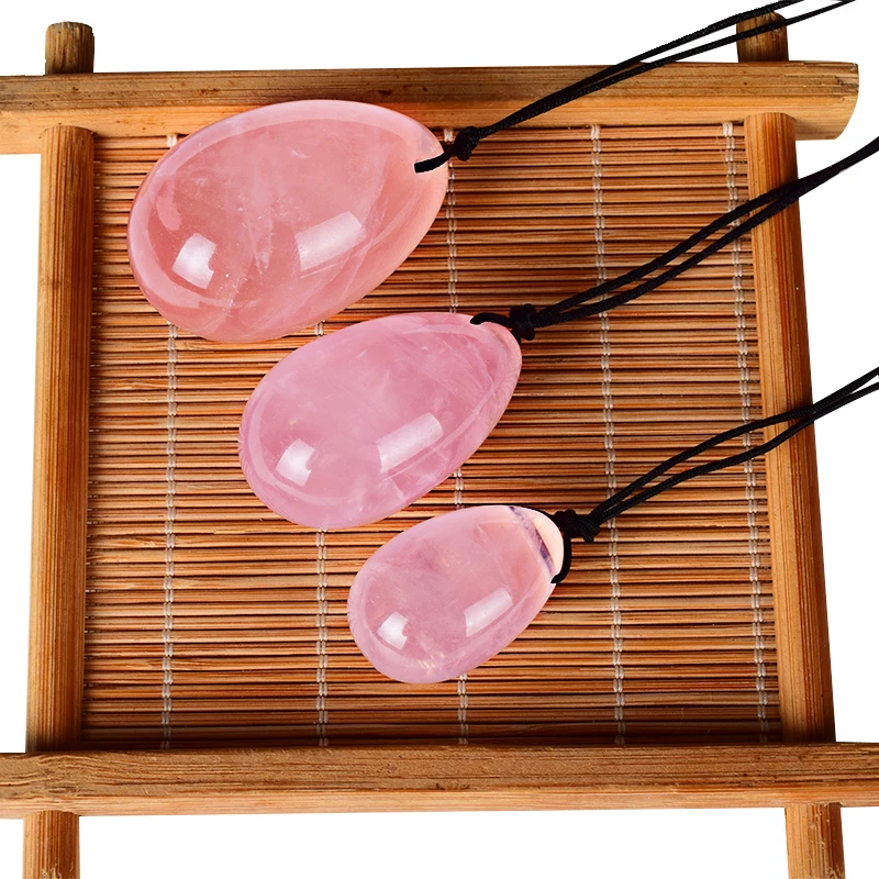 3pcs set Natural Rose Quartz Yoni Eggs for Women Kegel Exercise Pink Jade Yoni Egg Kegel Ball Crystal Vagina Massage Stone