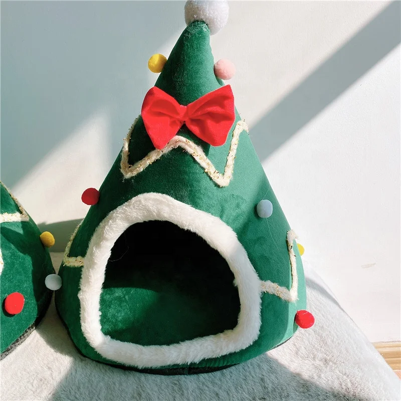 Christmas Tree Shape Pet Gifts House Warm Dog Felt Cat House Pet Supplies Bed Pet Sleeping House