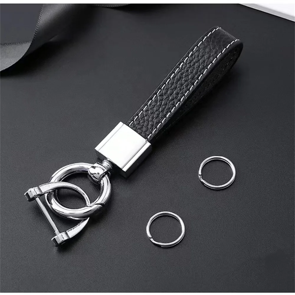 Red Braided Premium Leather Key Fob for Car Keys 360 Degree Rotating Holder Custom Logo Engraved Micro Leather Keychains