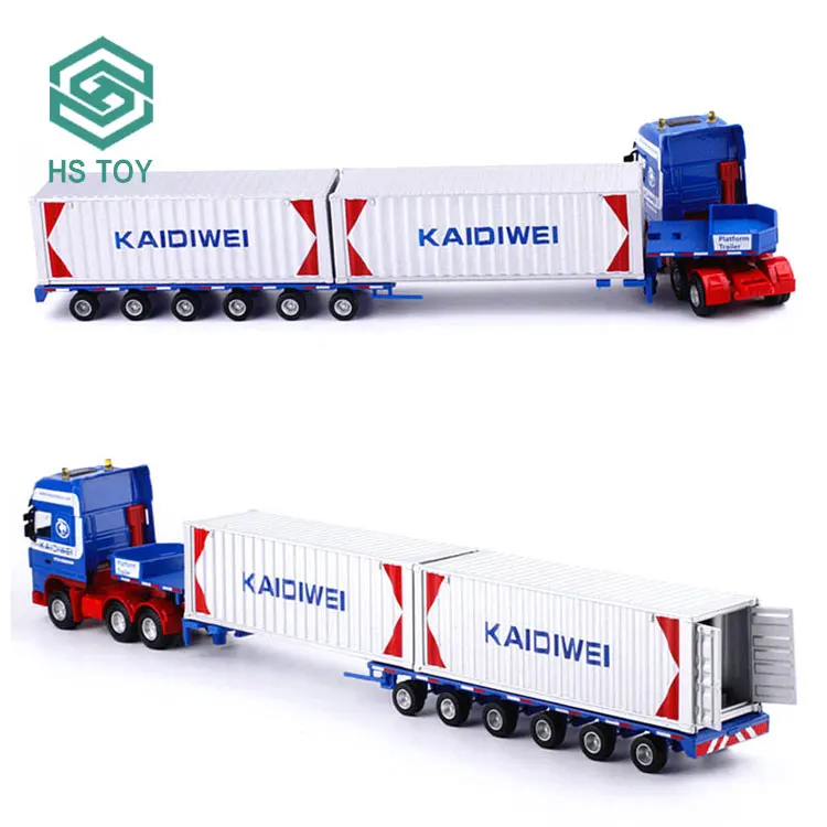 HS Alloy Double Trailer Camiones A Escala 1:50 Container Diecast Truck Model For Sale