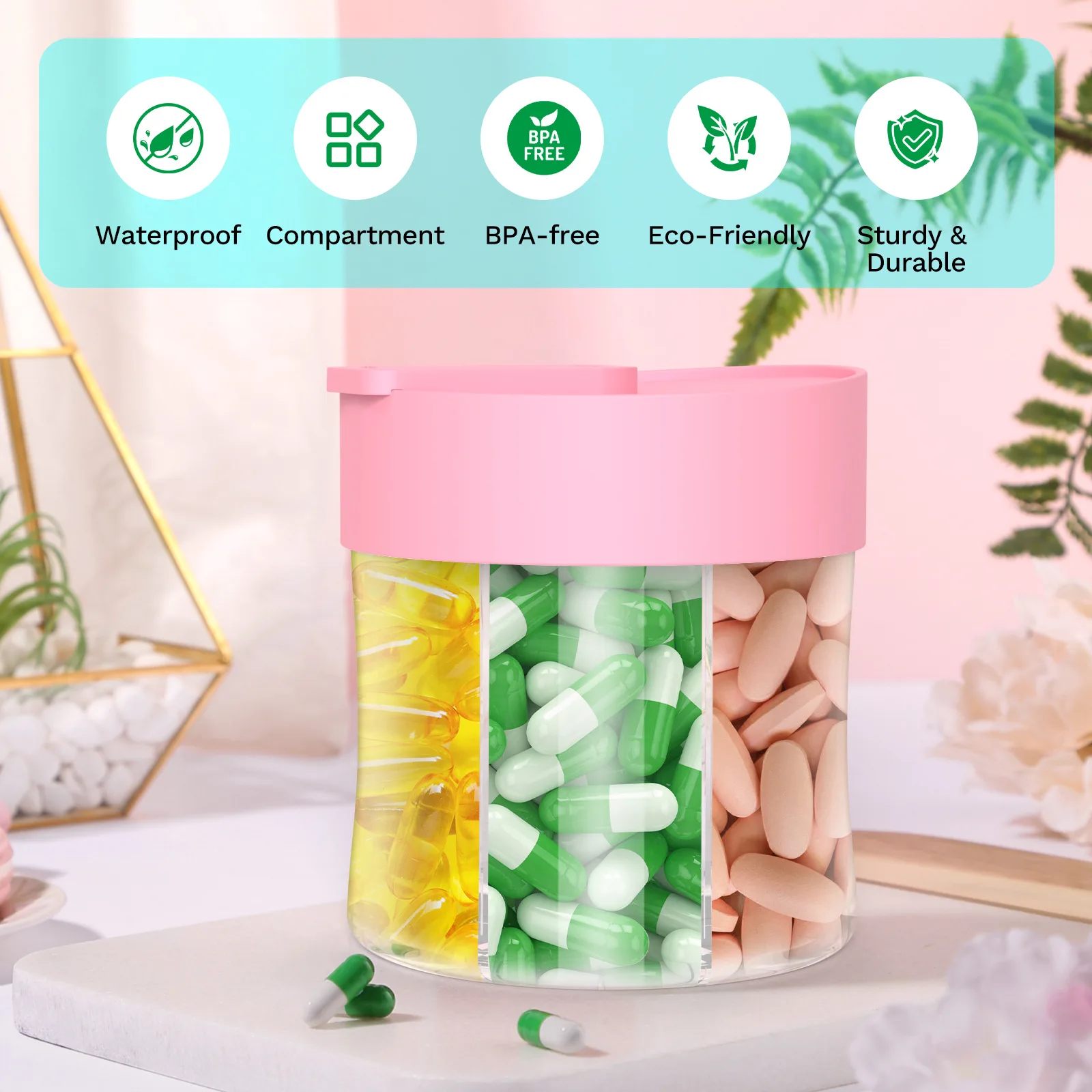 Large Supplement Organizer Bottle Portable Pill Dispenser with Anti Mixing Wide Openings Design Easy to Retrieve Meds