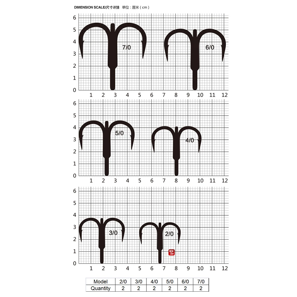 Mustad 100% Original 7X Strong KAIJU Fishing Hook Top Quality High Carbon Steel Treble Hook, 2/0 -7/0,36328NP-DS