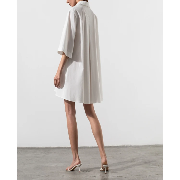 OEM Manufacturer 3/4 Sleeve Summer Women Casual Dress Button Down Shirt Dress White Dresses For Woman Elegant