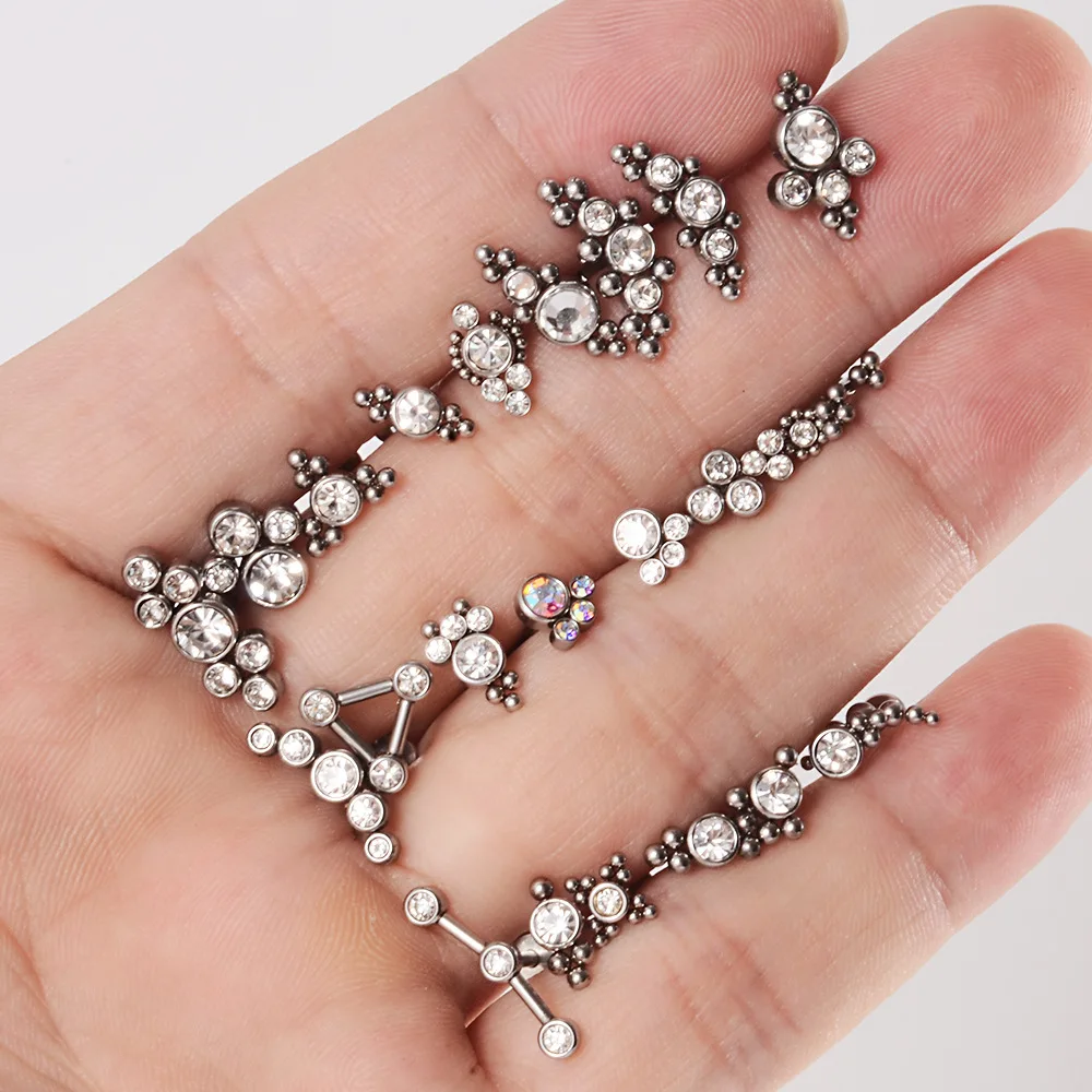 YW 1.2mm Titanium Ear Tragus Helix Cartilage Piercing Surgical Steel Flat Studs Lip Stud Earrings for Women Labret Jewelry