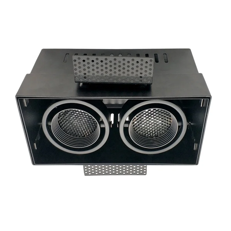 Die casting recessed led spotlight double head dimmable grille ceiling light 2x7w 2x10w GU10 Bulb Replaceable Square Downlights