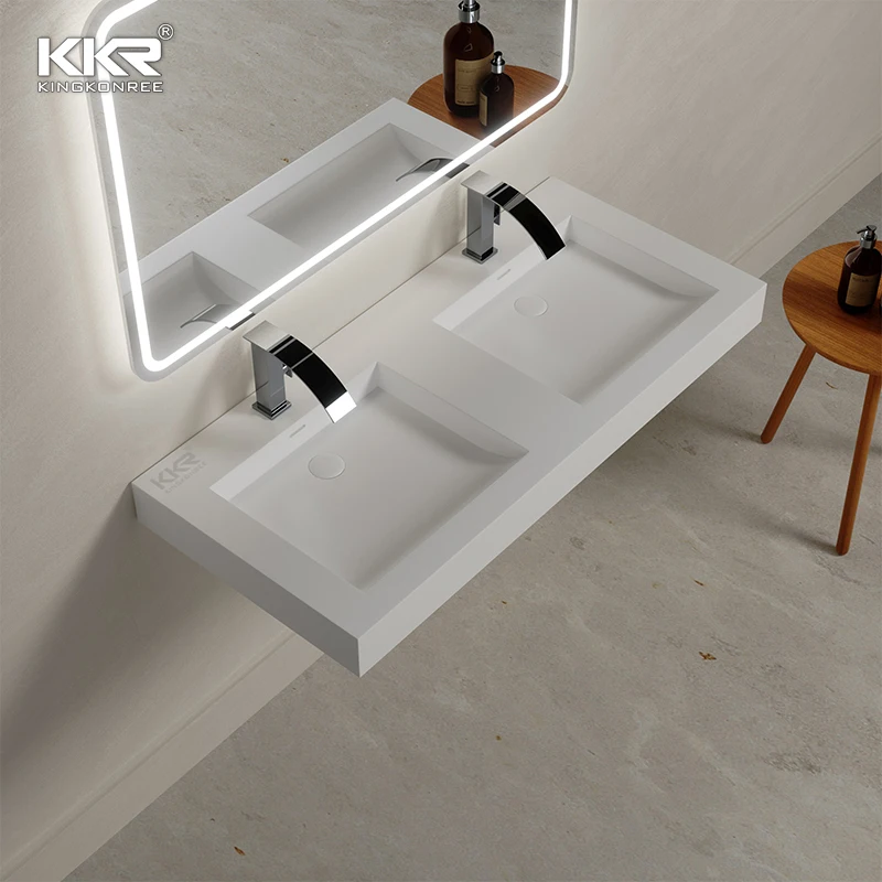 KKR Rectangular Single Basin Solid Surface Large Vanity Sink Wall Hung Wash Basins Floating Bathroom Sink