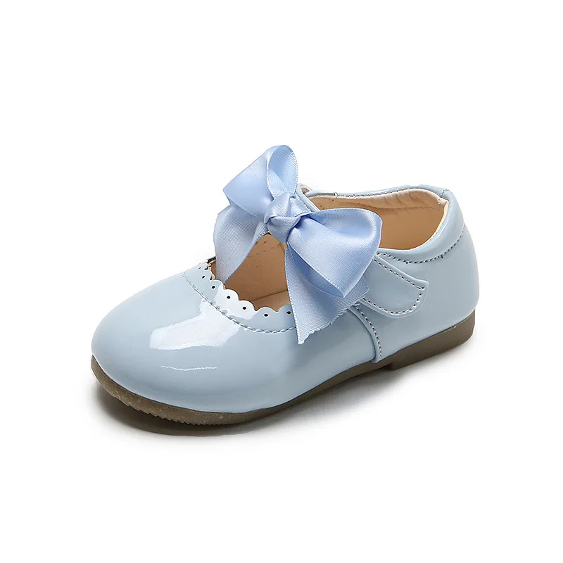 Formal party shoes wholesale solid color delicate  comfortable princess hook& loop sweet bowknot shoes for little girls kids
