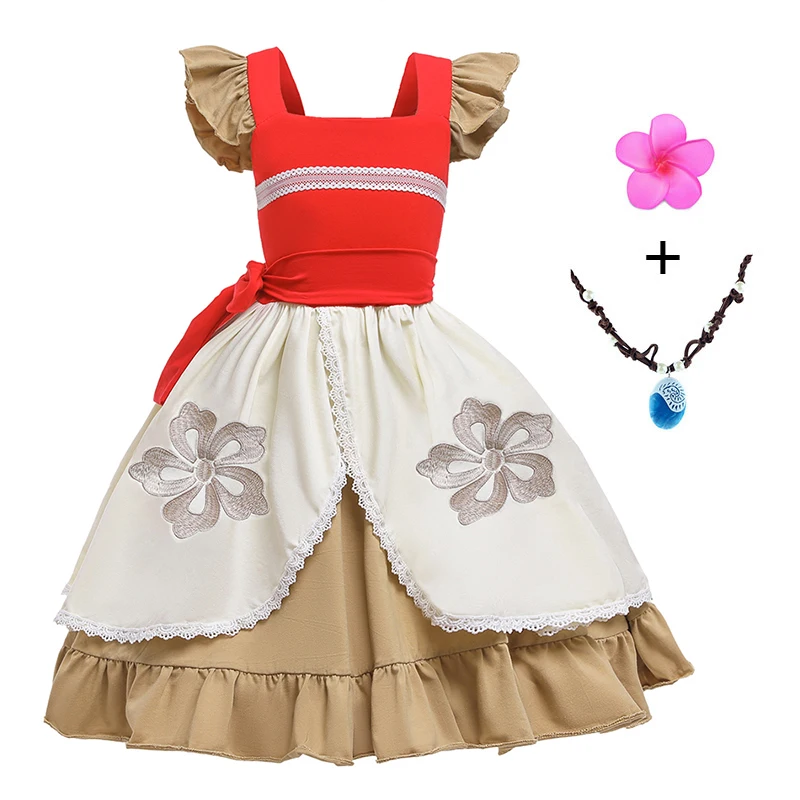 
New Girls Princess Moana Costume for Kids Halloween cosplay party Dress Kids Cosplay Moana Dress and Wig Garland Necklace 