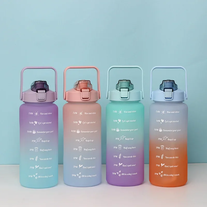 Hot Sales BPA Free Fitness Motivational DIY Custom Wholesale Straw Drinking Plastic Water Bottle With Time Marker