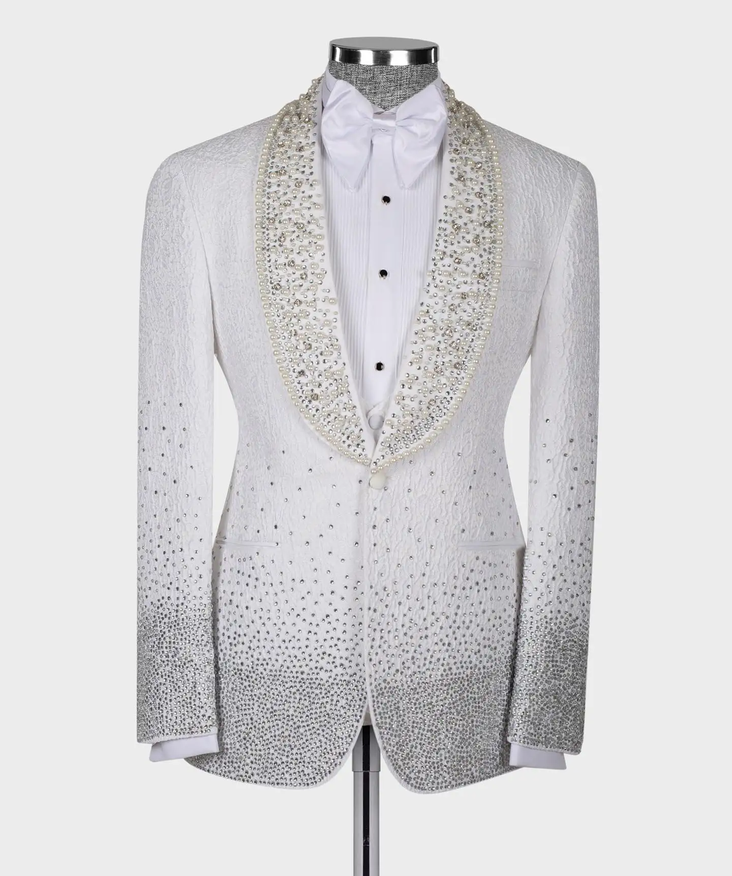 Pearl Ornament Tuxedo Groom Business Party Male Suit Slim Fit Blazer Formal Prom Clothes Men Wedding Suits