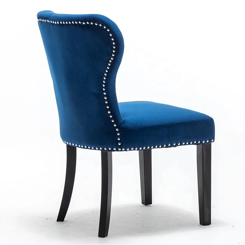 Синий бархатный тканевый деревянный обеденный стул с