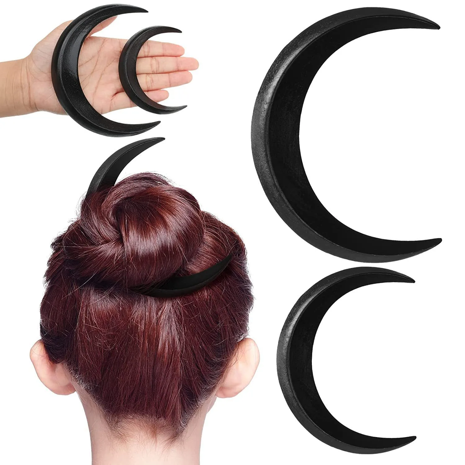 Hair Accessories Light Weight Retro Moon Hair Styling Tool Moon Hair Fork Moon Hairpin For Women Hand Carved Clip