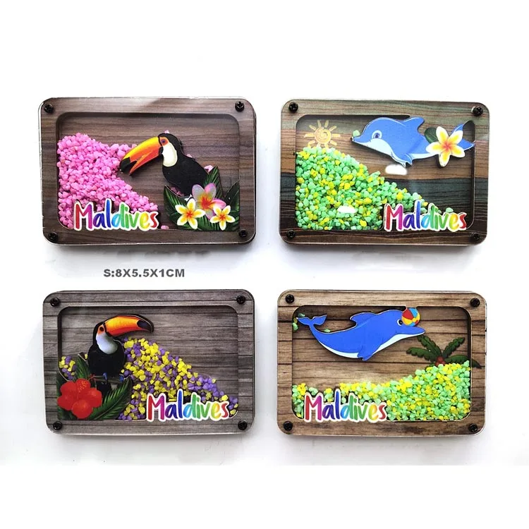 Factory customized logo beach souvenir mdf acrylic fridge magnet with beads