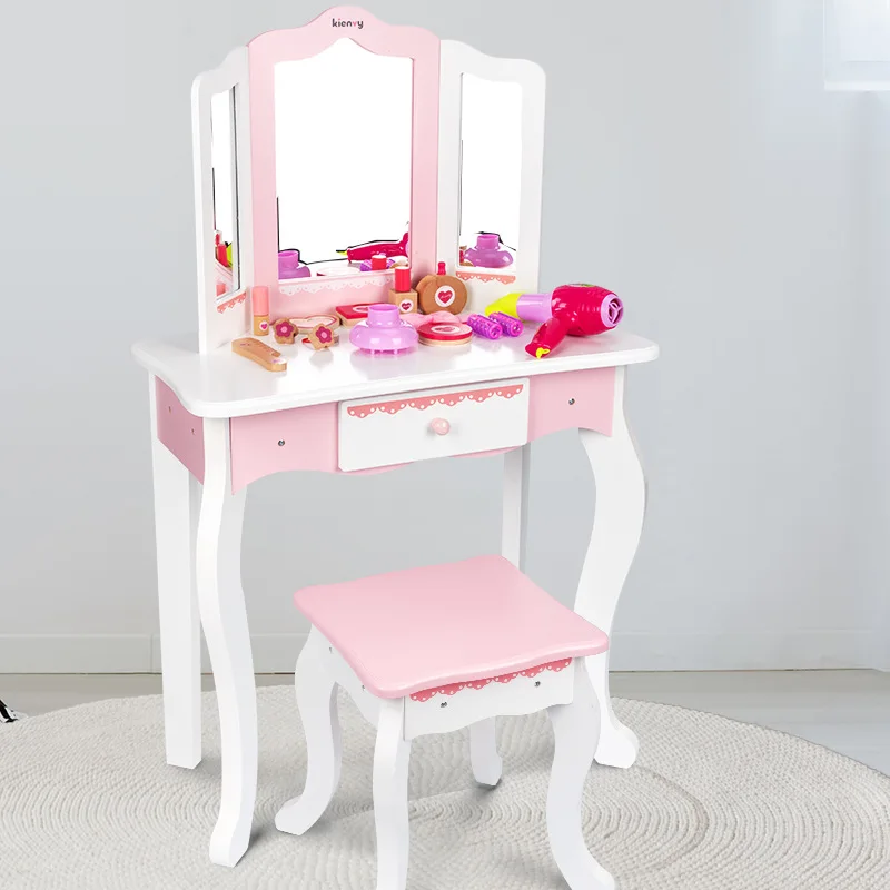 Kids Vanity Princess Make Up Dressing Table with Stool for Girls Makeup Vanity Desk