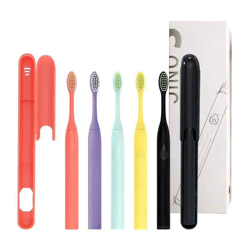 2023 New Portable Electric Vibration Soft Bristle Teeth Whitening Cheap Battery Powered Slim Sonic Electric Toothbrush