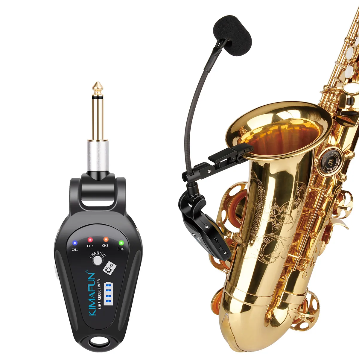 KIMAFUN KM-U308A 4 Channels Wireless UHF Saxophone microphone build in Li-battery 5-6 working hours for Stage Performance