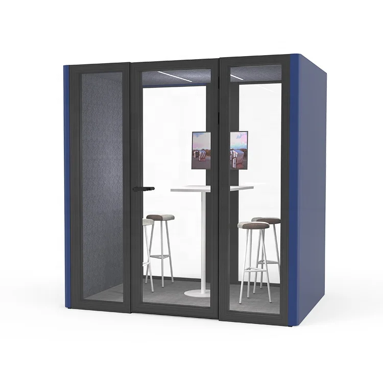 Moveable Small Cabin Indoor Office Pods 4 Seat 6 Person Meeting Booth Shared Smart Acoustic Office Pod With Seating