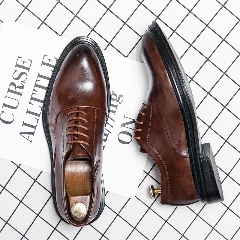 Size 38-46 Durable Lace Up Oxford Dress Shoes Classic Design Wholesale Pointy Toe Formal Wedding Shoes for Men