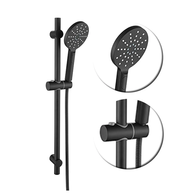 
Sliding shower rail handheld black shower head, shower rail set stainless steel sliding bar 