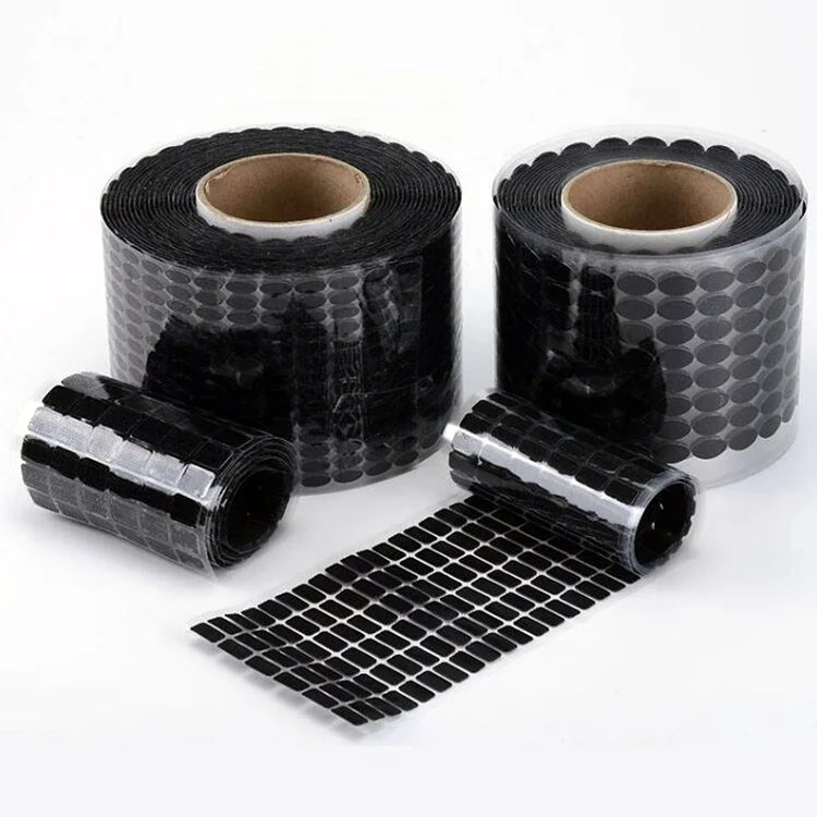 10 15 20 mm Customized size Self-Adhesive Strong Sticky Die Cut Colored  Back Glue Hook And Loop Round Dots/ Circles/ Tape