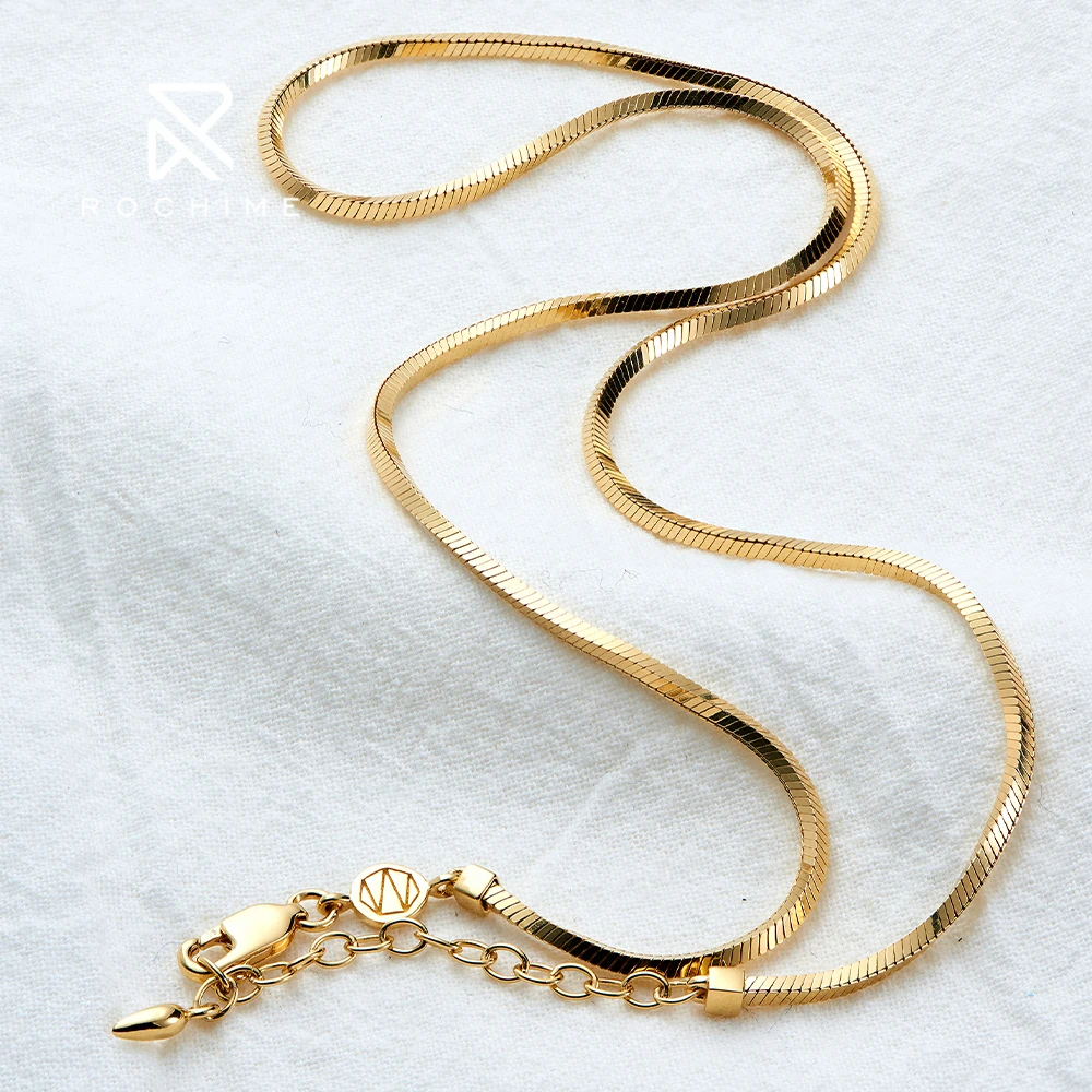 Rochime fashion design jewelry Simple Snake Bone Necklace Jewelry 18k Gold Plated Chain jewelry