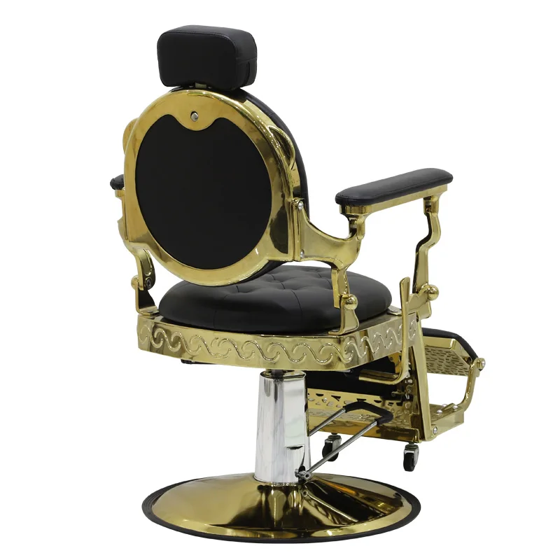 Luxury Durable Salon Beauty Hair Stylist Gold And Black Chrome Exclusive Barber Chair Mechanish For Men