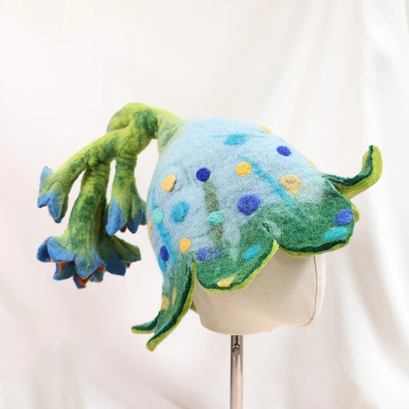 ins Wind wool felt hat cute three-dimensional blue floral hat Mori Department personality elf wizard hat