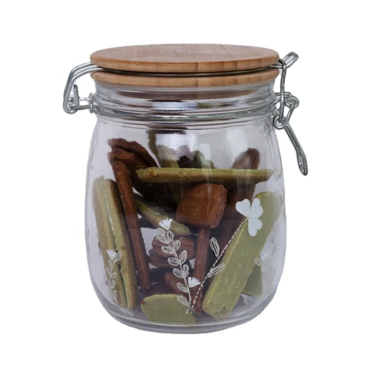 Wide Mouth 16 oz Glass Coffee Food Storage Jar With Airtight Leak proof Bamboo Clip Hinged Lid