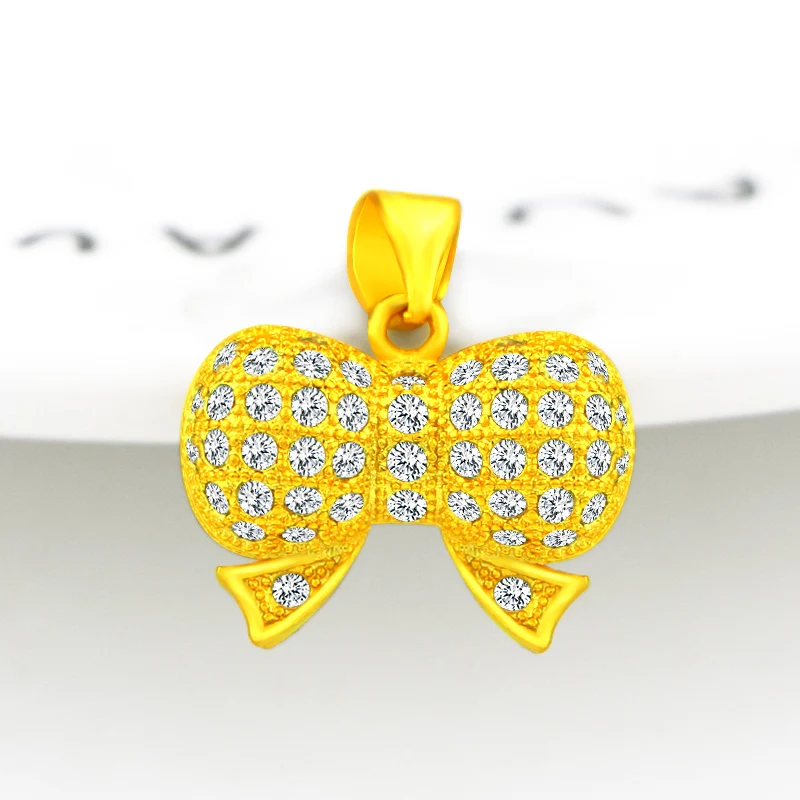 Wholesale gold plated animal series boutique stainless steel necklace bow zircon pendant hip hop jewellery